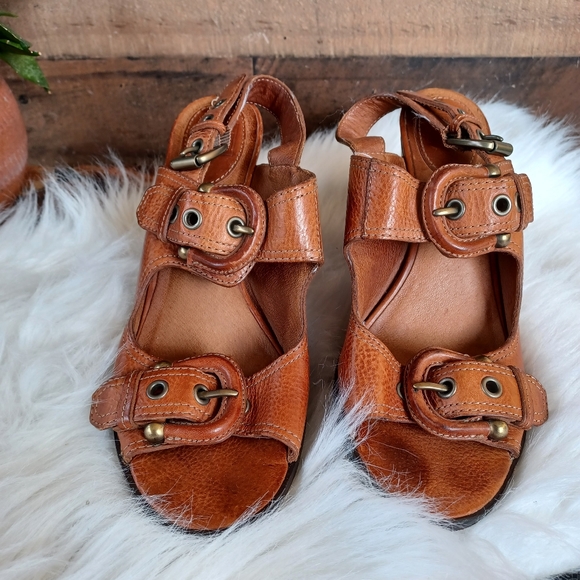 Frye Peek Toe Leather Chunky Heels - Picture 2 of 8